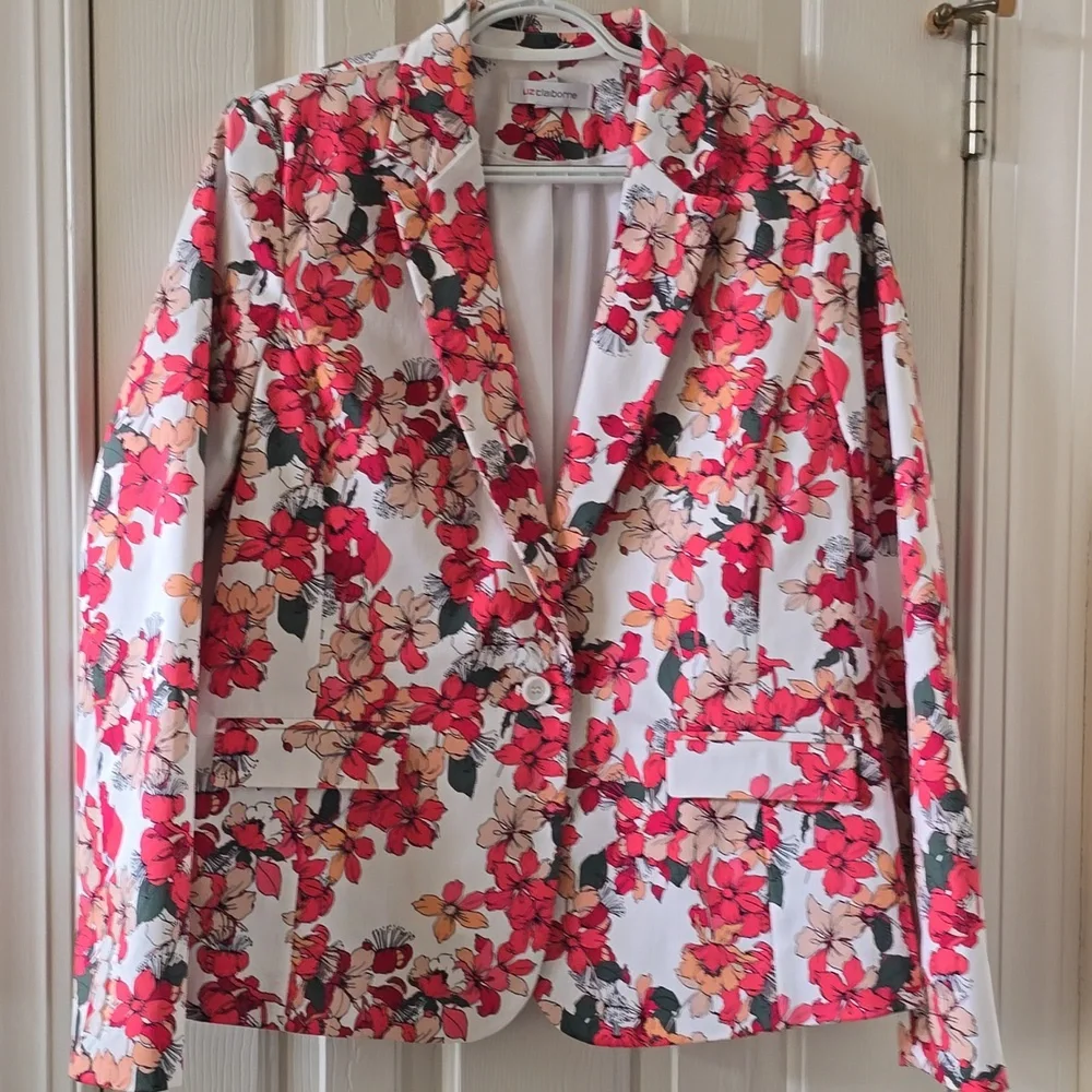 LIZ CLAIBORNE BRAND WOMEN'S PINK FLORAL LINED BLAZER JACKET SIZE 12